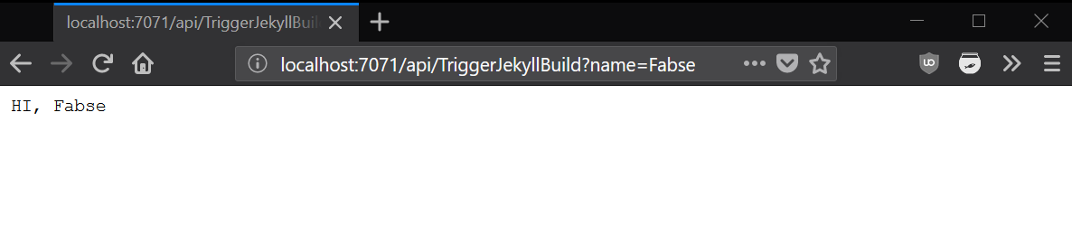 Firefox showing the local azure functions call